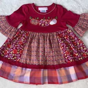 NWT Bonnie Baby Pink Pumpkin Appliqué Dress 12M Three Quarter Sleeve